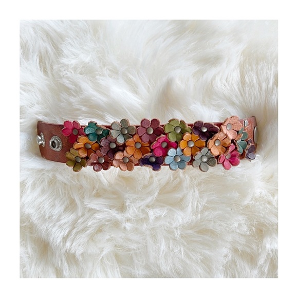 SOLD - Boho Floral Embellished Faux Leather Cuff Bracelet - Picture 2 of 7